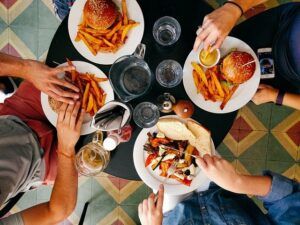 People eating around a table